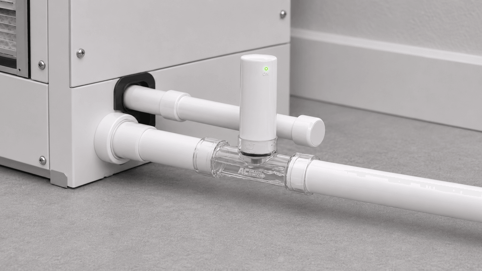 Good setup: AC Drain Wiz Sensor Switch on the main drain line with the secondary line capped off
