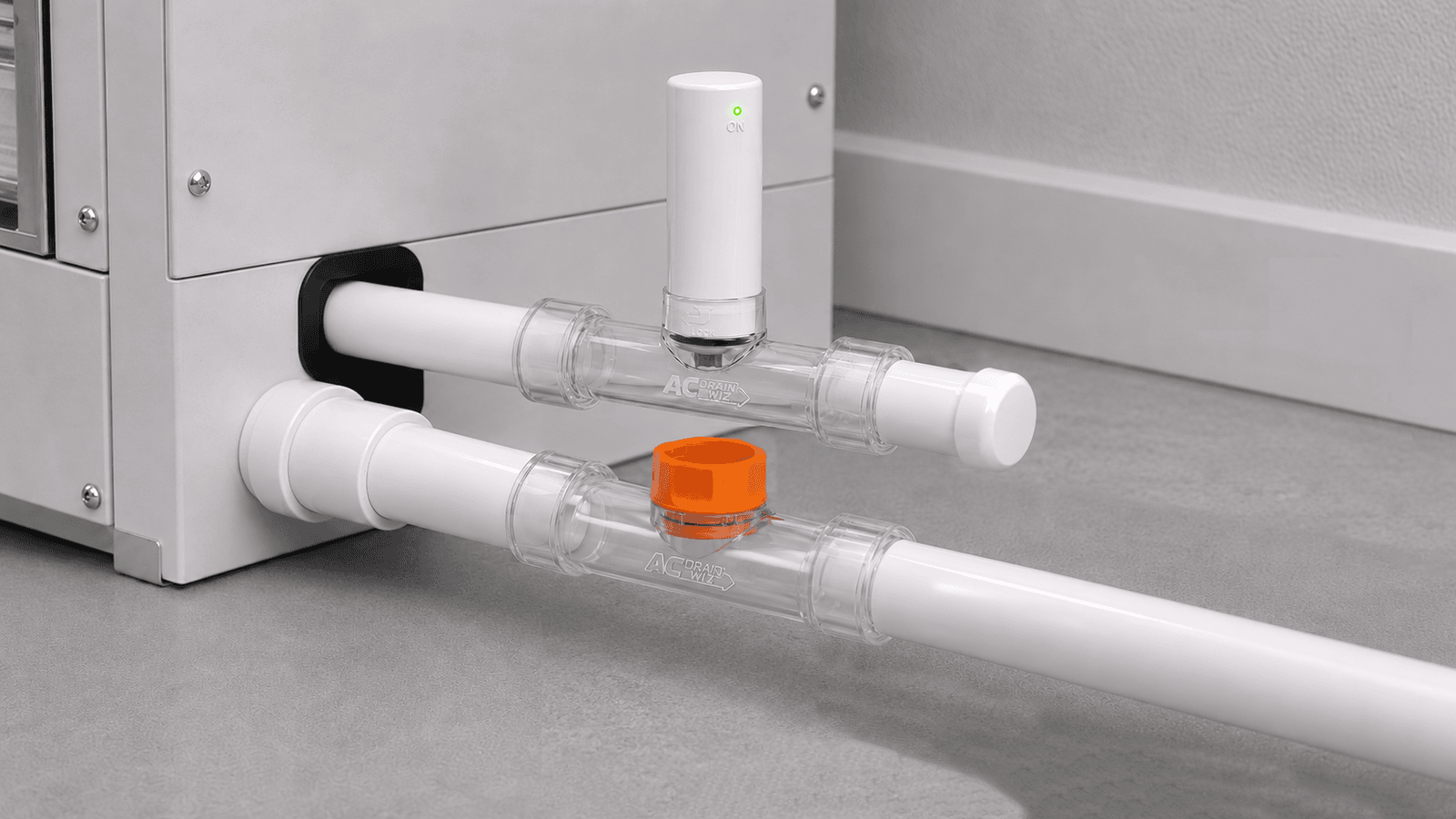 Better setup: AC Drain Wiz Sensor Switch on the capped secondary line and AC Drain Wiz Mini on the main line