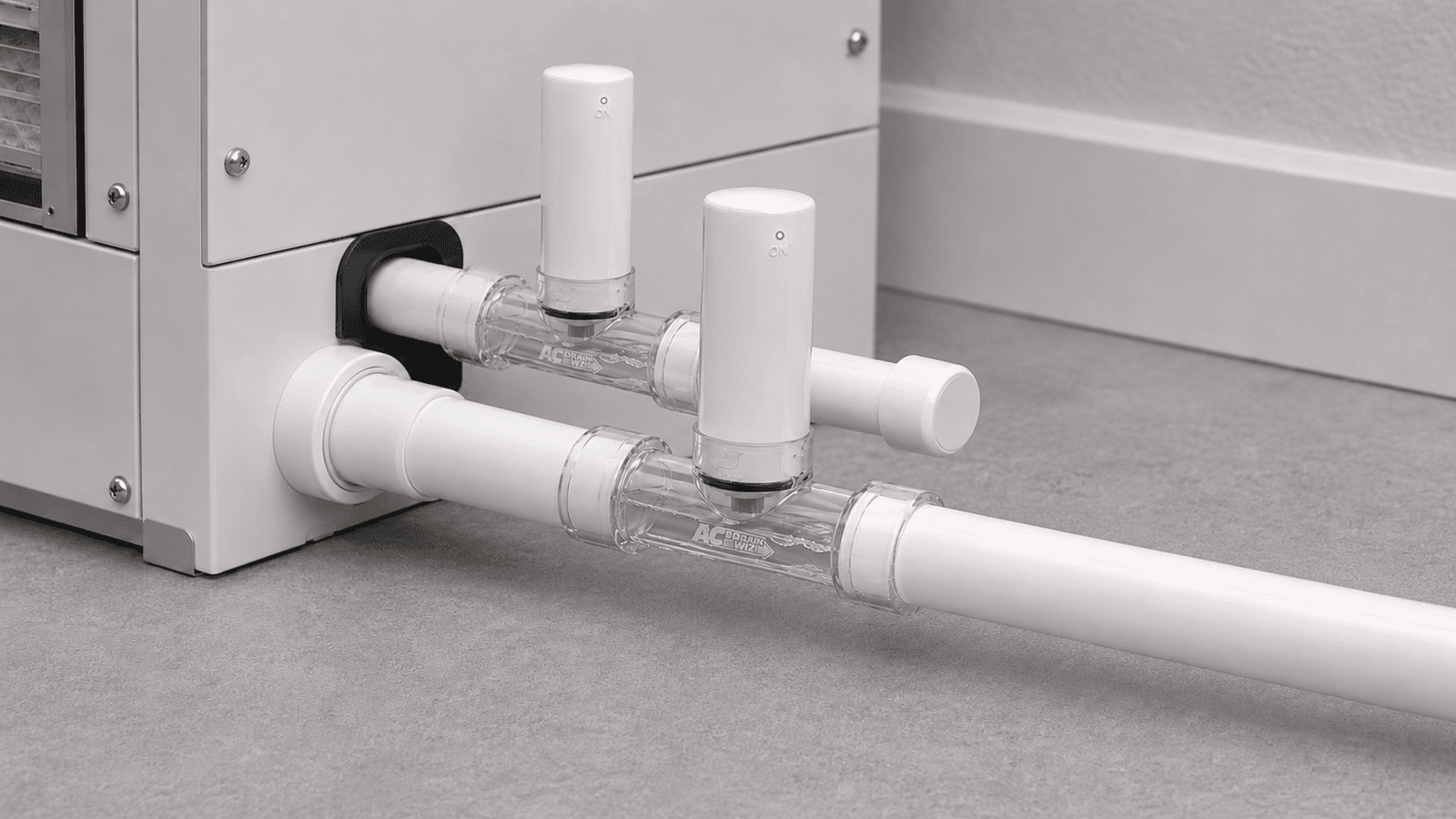 Best setup: AC Drain Wiz Sensor Switch on the secondary line and AC Drain Wiz WiFi Sensor Switch on the main line